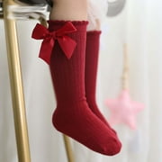 Shldybc Baby Days Savings! Toddlers Girls Cute Big Bow Knee High Long Soft Cotton Lace Baby Socks Kids, Baby Socks on Clearance( Red, 0-2 Years )